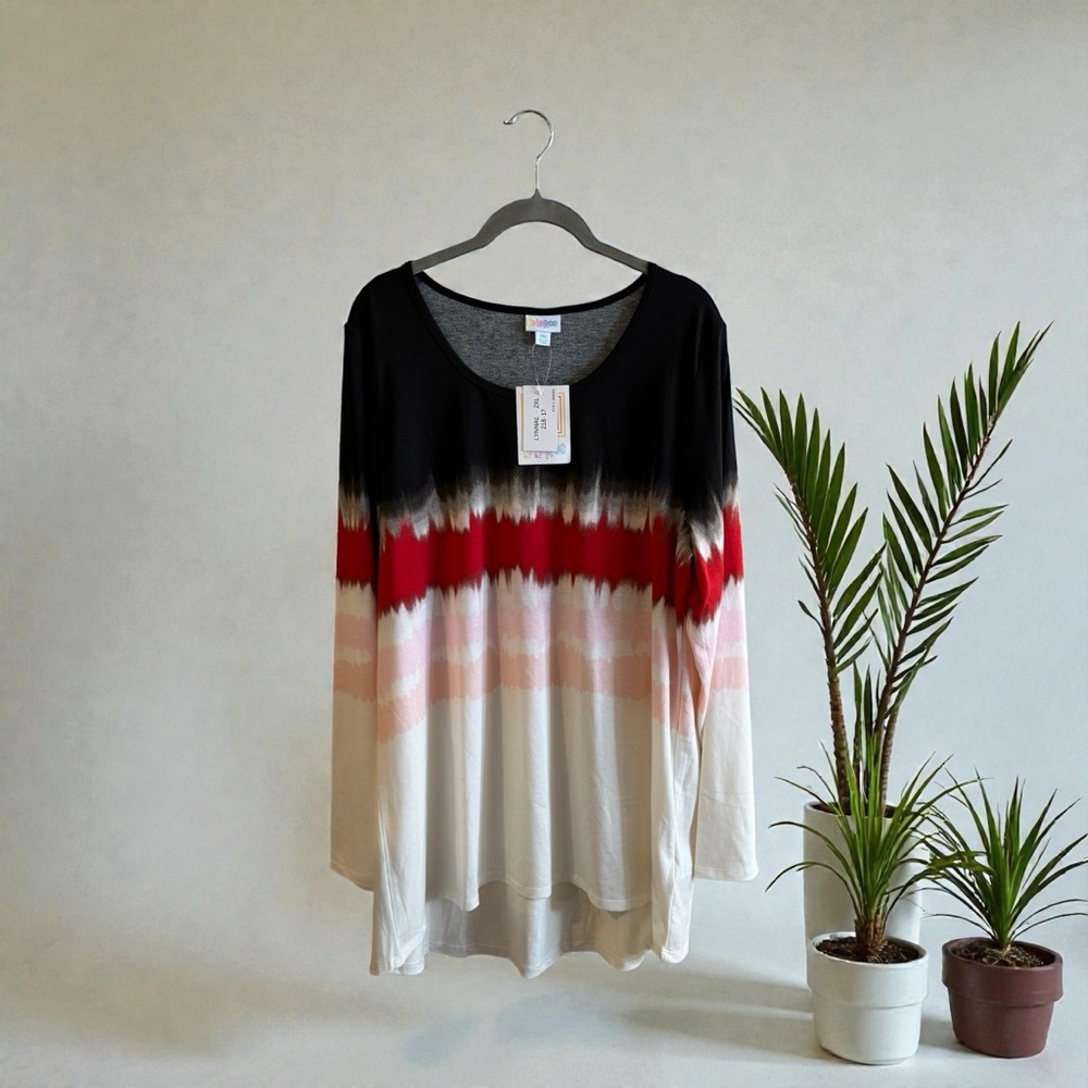 LuLaRoe Black Red Pink White Long Sleeve Top